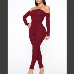 Burgundy off shoulder jumpsuit